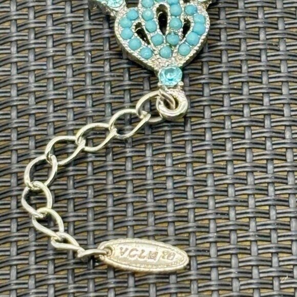 Vintage VCLM Victorian Style Silver Tone Bracelet, Blue Crystals, Faux Turquoise - Picture 7 of 9